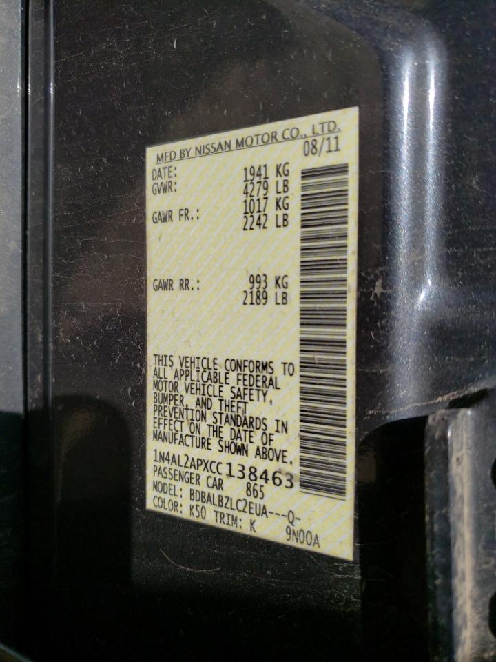 Photo 10 from auction – 2012 NISSAN ALTIMA BAS with VIN 1N4AL2APXCC138463