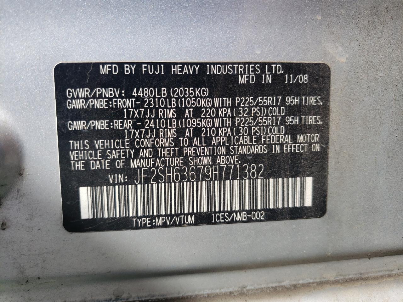Photo 10 from auction – 2009 SUBARU FORESTER 2 with VIN JF2SH63679H771382
