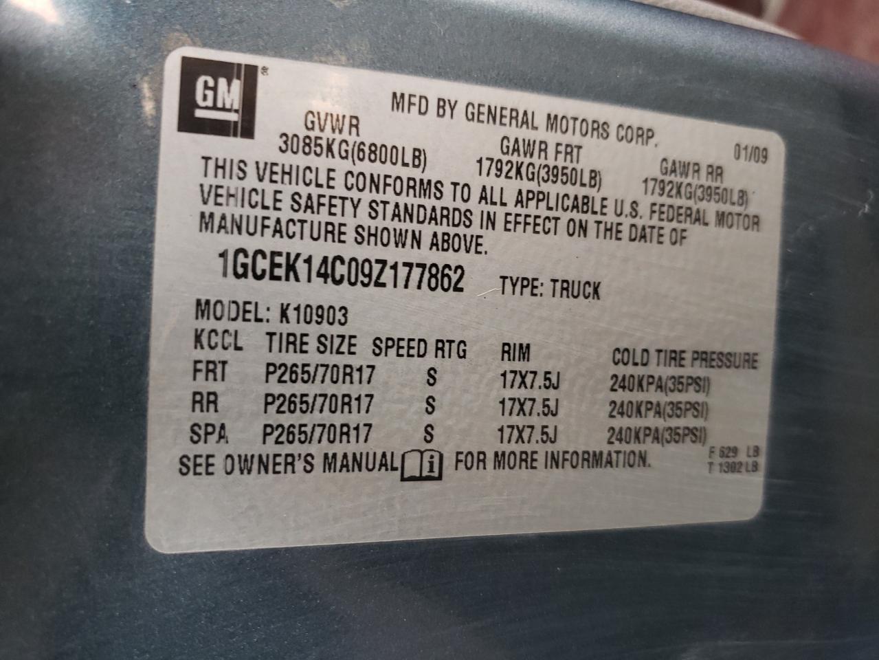 Photo 10 from auction – 2009 CHEVROLET SILVERADO with VIN 1GCEK14C09Z177862