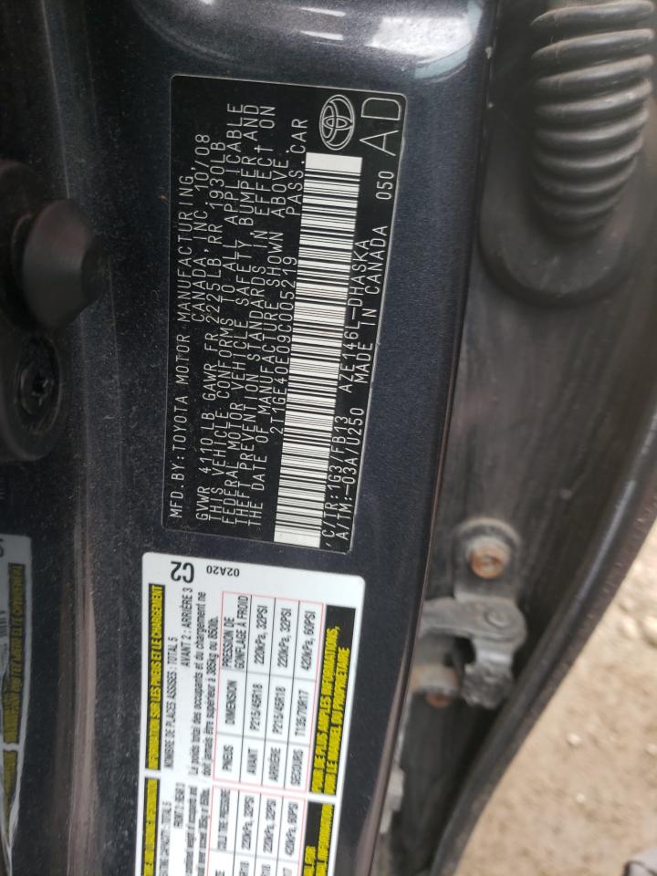 Photo 10 from auction – 2009 TOYOTA COROLLA MA with VIN 2T1GE40E09C005219