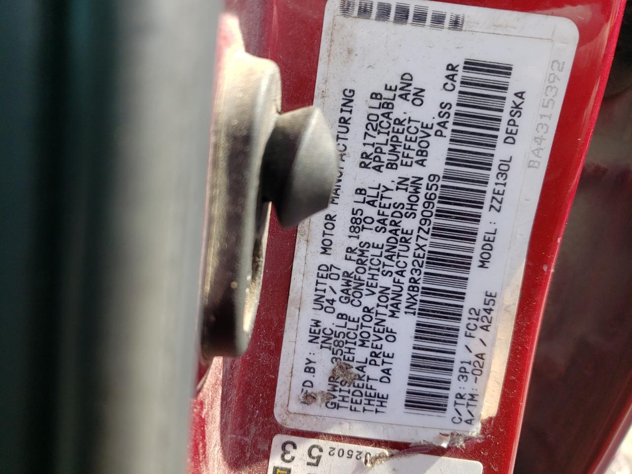 Photo 10 from auction – 2007 TOYOTA COROLLA CE with VIN 1NXBR32EX7Z909659