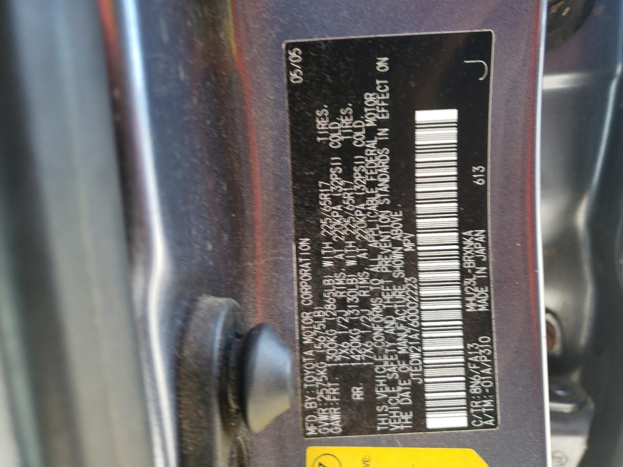 Photo 10 from auction – 2006 TOYOTA HIGHLANDER with VIN JTEDW21A760002223
