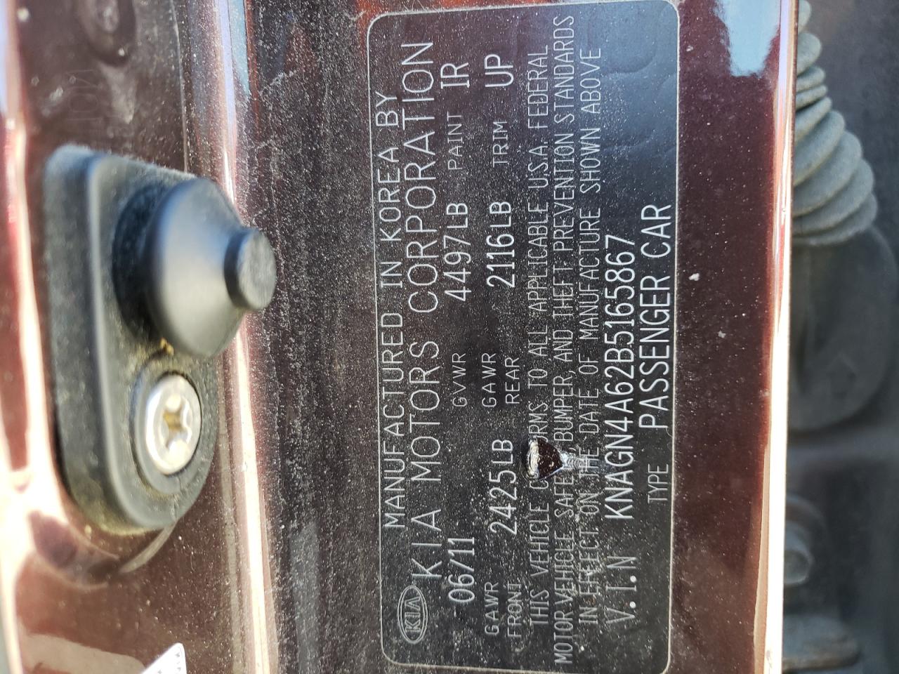 Photo 10 from auction – 2011 KIA OPTIMA EX with VIN KNAGN4A62B5165867