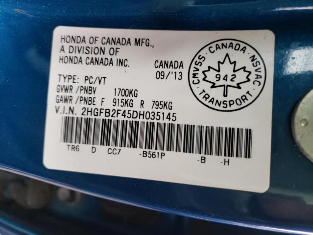 Photo 10 from auction – 2013 HONDA CIVIC LX with VIN 2HGFB2F45DH035145
