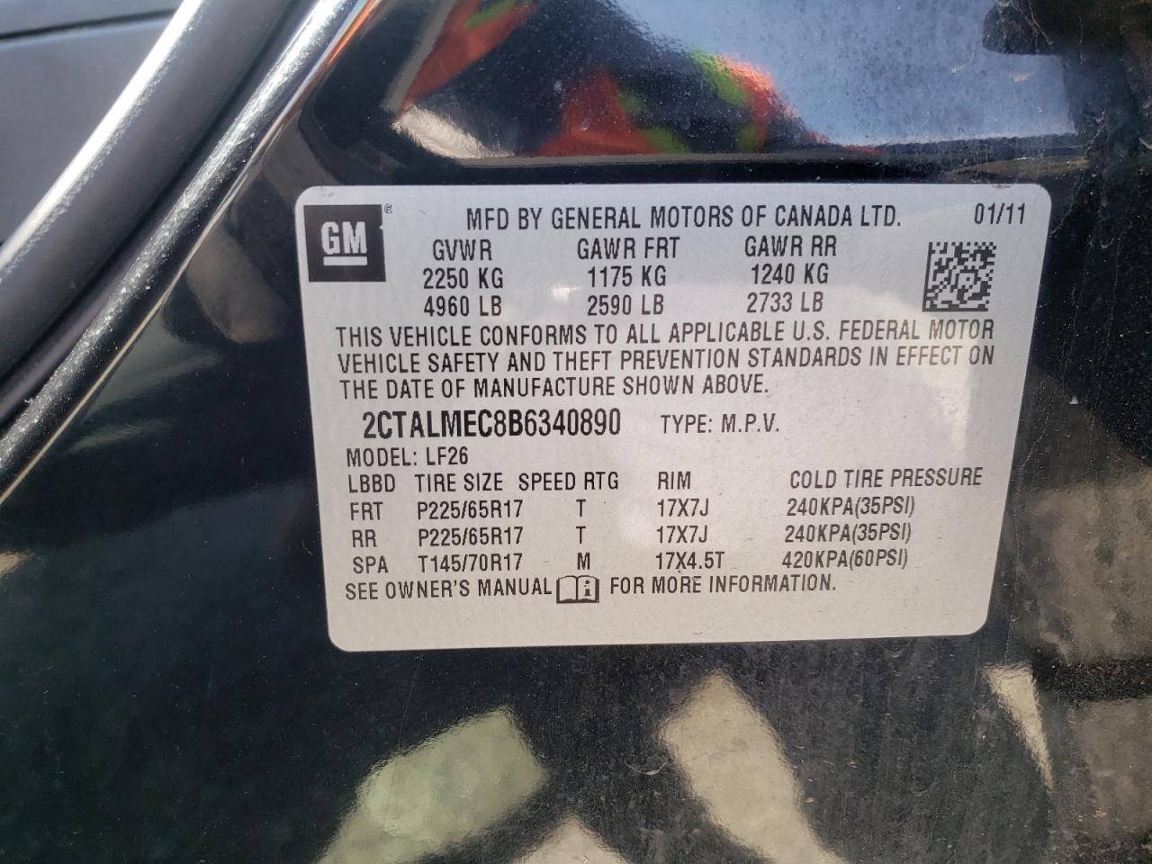 Photo 10 from auction – 2011 GMC TERRAIN SL with VIN 2CTALMEC8B6340890