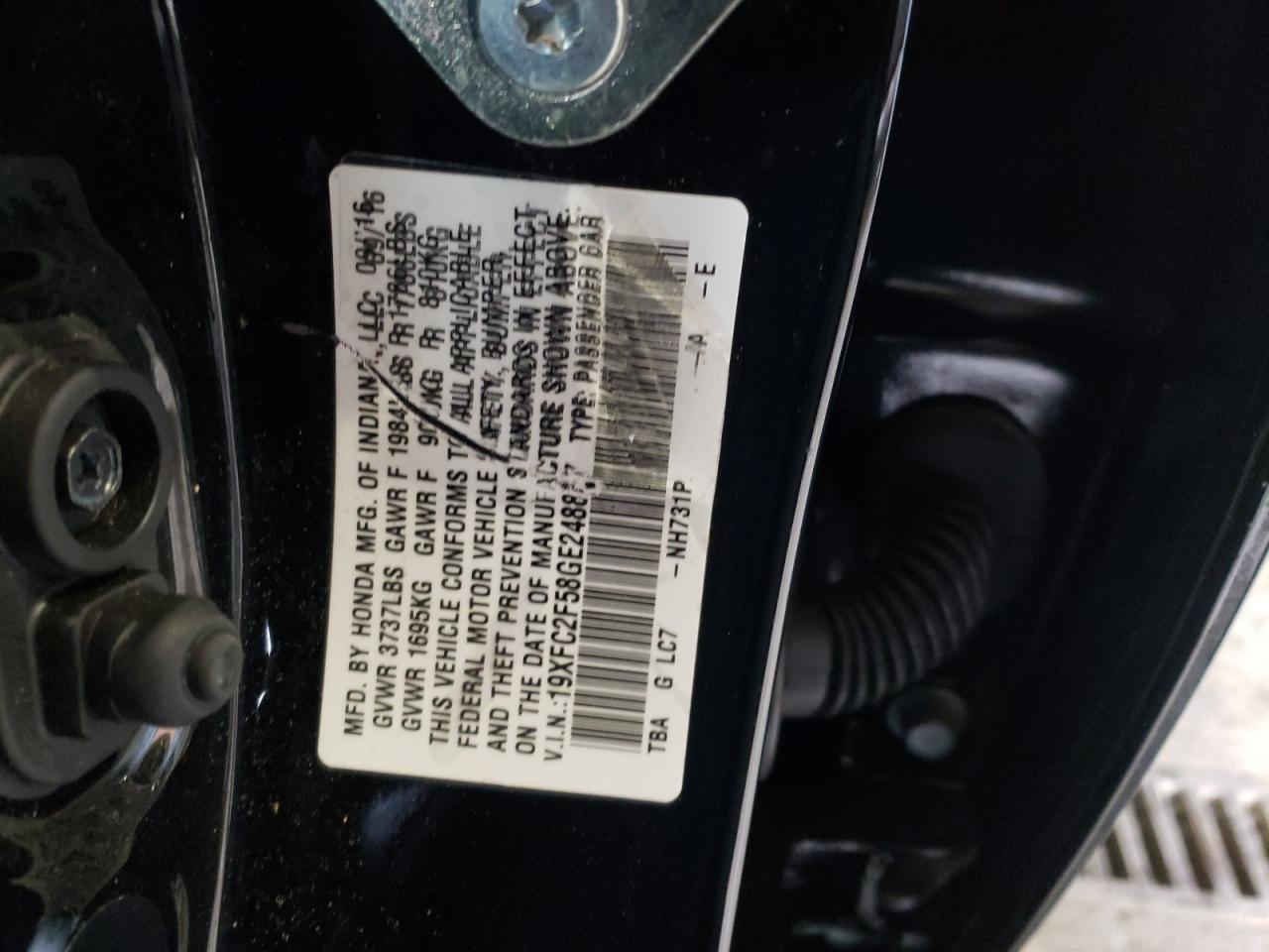 Photo 11 from auction – 2016 HONDA CIVIC LX with VIN 19XFC2F58GE248837
