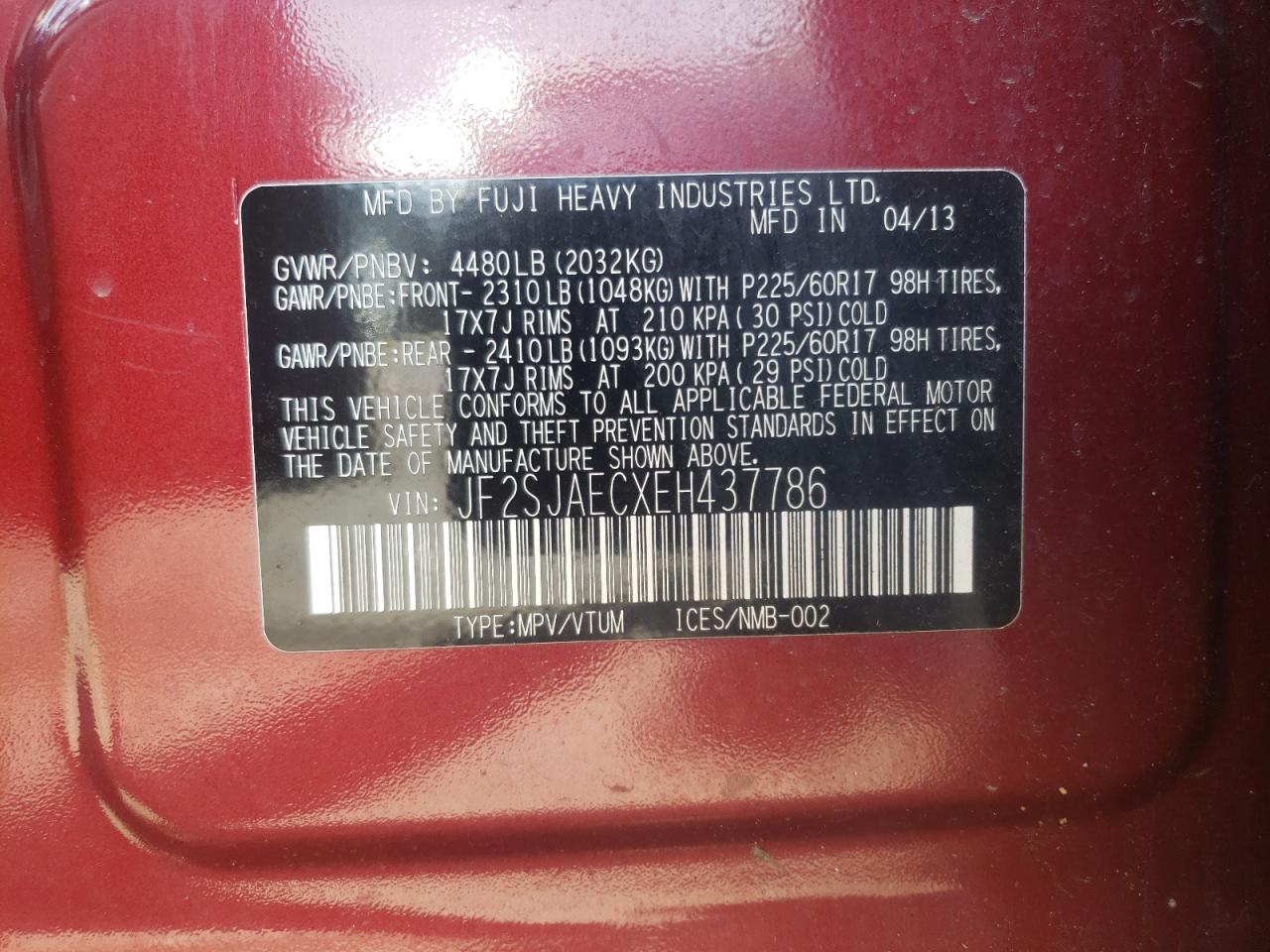 Photo 10 from auction – 2014 SUBARU FORESTER 2 with VIN JF2SJAECXEH437786