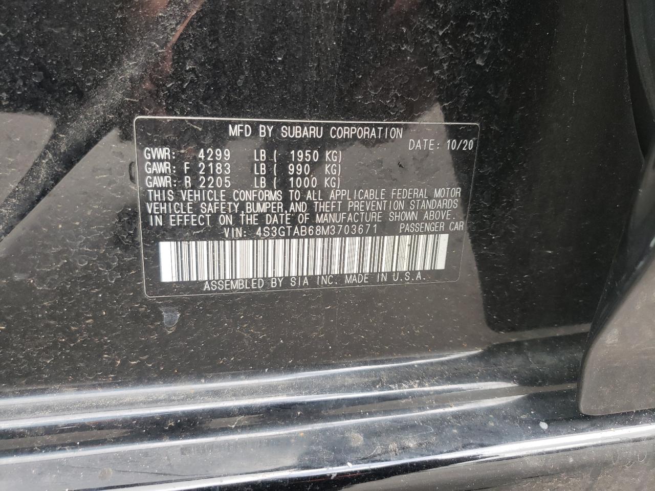 Photo 10 from auction – 2021 SUBARU IMPREZA with VIN 4S3GTAB68M3703671