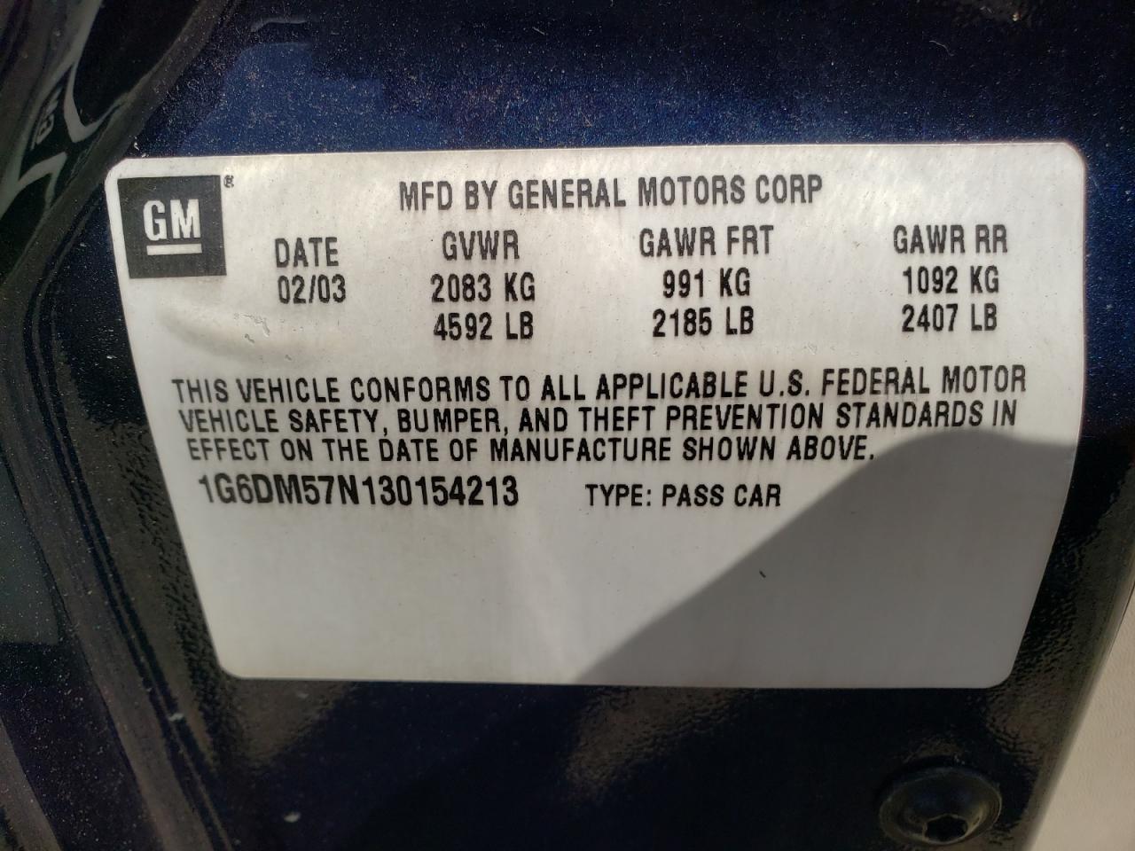 Photo 10 from auction – 2003 CADILLAC CTS with VIN 1G6DM57N130154213