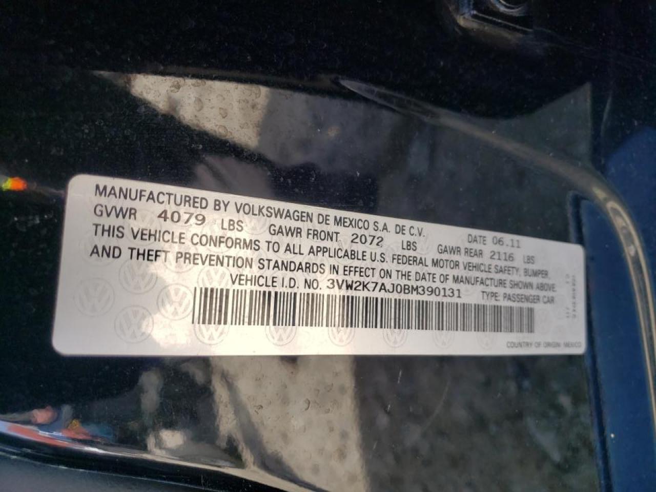 Photo 10 from auction – 2011 VOLKSWAGEN JETTA BASE with VIN 3VW2K7AJ0BM390131