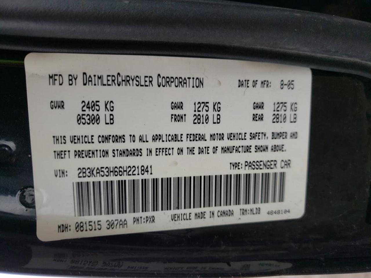 Photo 10 from auction – 2006 DODGE CHARGER R/ with VIN 2B3KA53H66H221841