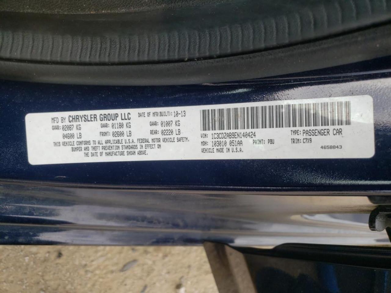 Photo 10 from auction – 2014 DODGE AVENGER SE with VIN 1C3CDZAB9EN140424