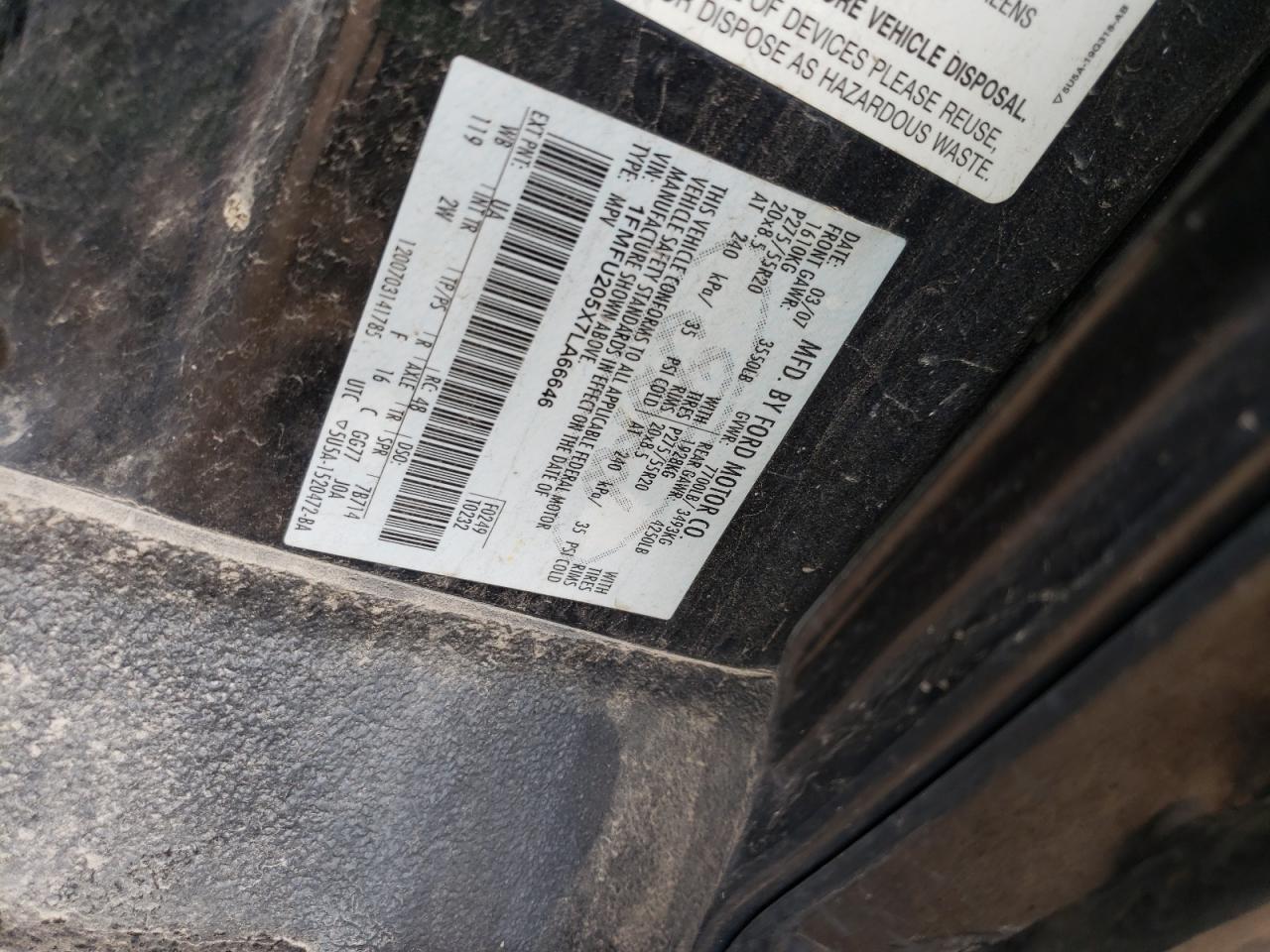 Photo 10 from auction – 2007 FORD EXPEDITION with VIN 1FMFU205X7LA66646