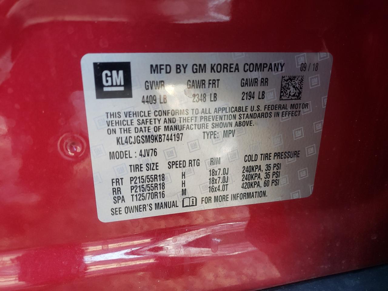 Photo 10 from auction – 2019 BUICK ENCORE ESS with VIN KL4CJGSM9KB744197