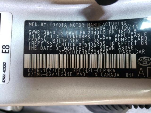 Photo 10 from auction – 2011 TOYOTA COROLLA BA with VIN 2T1BU4EE1BC701650