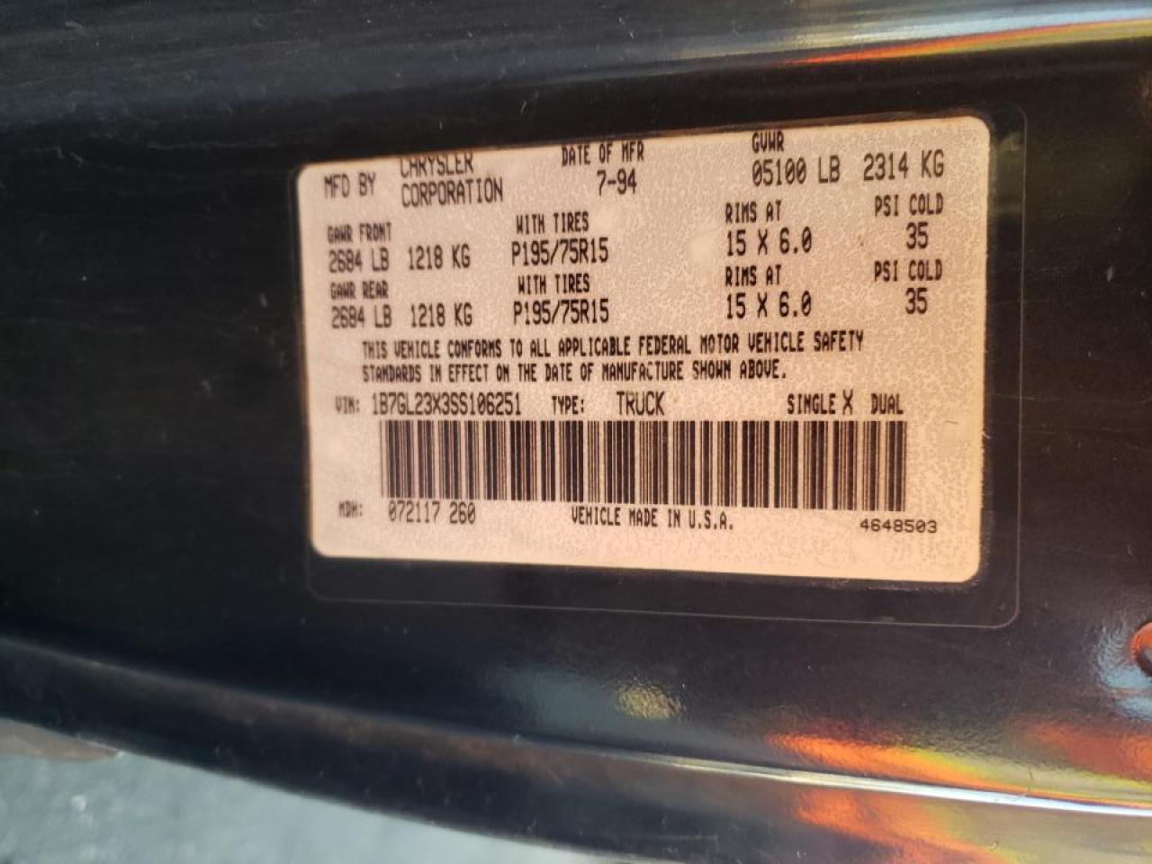 Photo 10 from auction – 1995 DODGE DAKOTA with VIN 1B7GL23X3SS106251