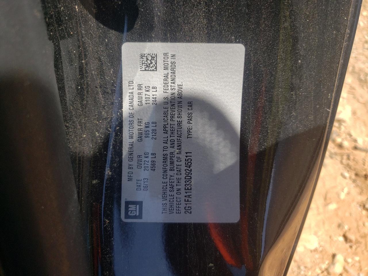 Photo 10 from auction – 2013 CHEVROLET CAMARO LS with VIN 2G1FA1E33D9245511