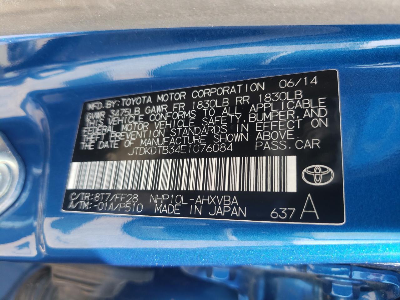 Photo 10 from auction – 2014 TOYOTA PRIUS C with VIN JTDKDTB34E1076084