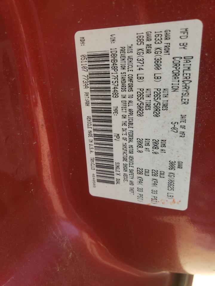 Photo 10 from auction – 2007 DODGE DURANGO SL with VIN 1D8HB48P17F574489