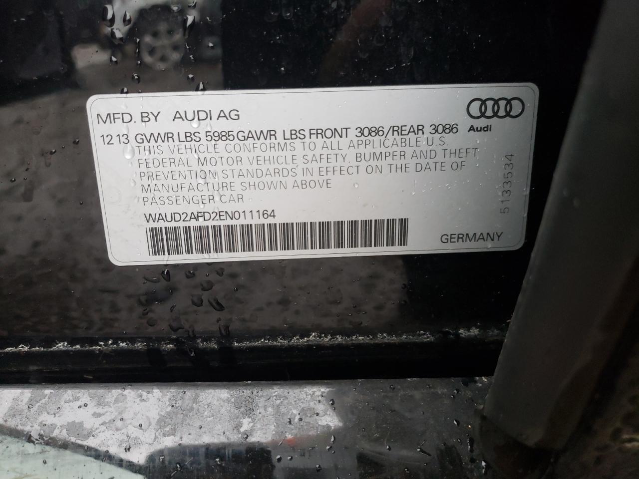 Photo 10 from auction – 2014 AUDI S8 QUATTRO with VIN WAUD2AFD2EN011164