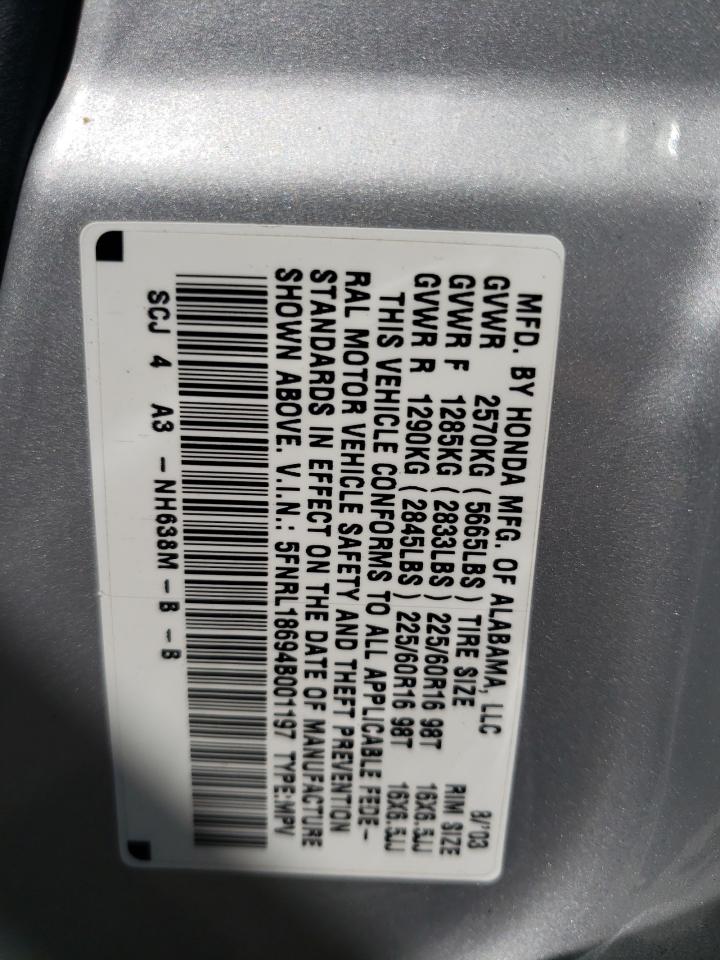 Photo 10 from auction – 2004 HONDA ODYSSEY EX with VIN 5FNRL18694B001197