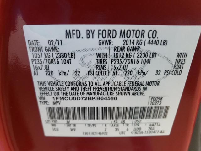 Photo 10 from auction – 2011 FORD ESCAPE XLT with VIN 1FMCU0D72BKB64586