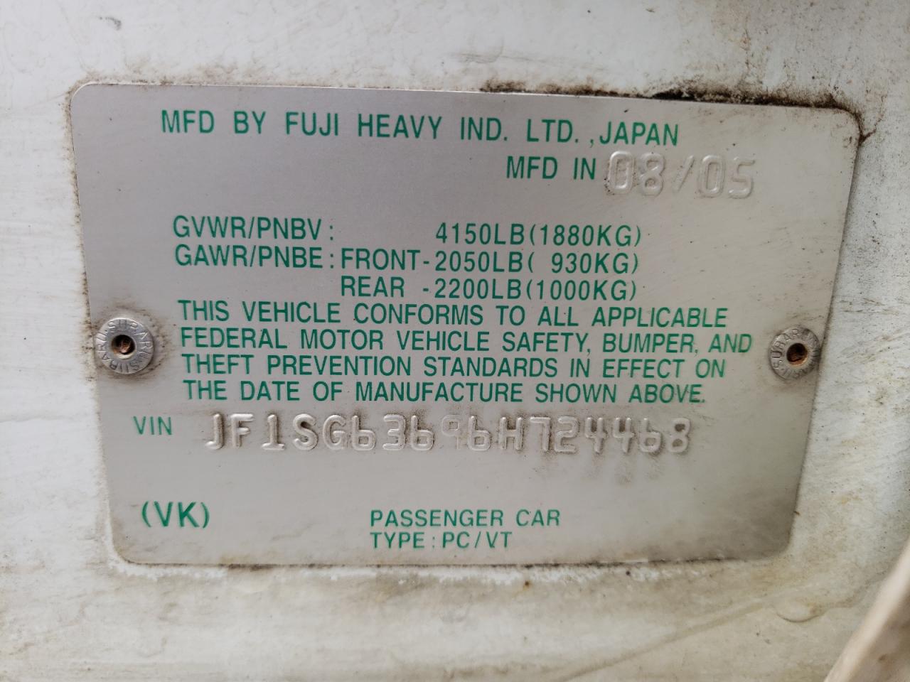Photo 10 from auction – 2006 SUBARU FORESTER 2 with VIN JF1SG63696H724468