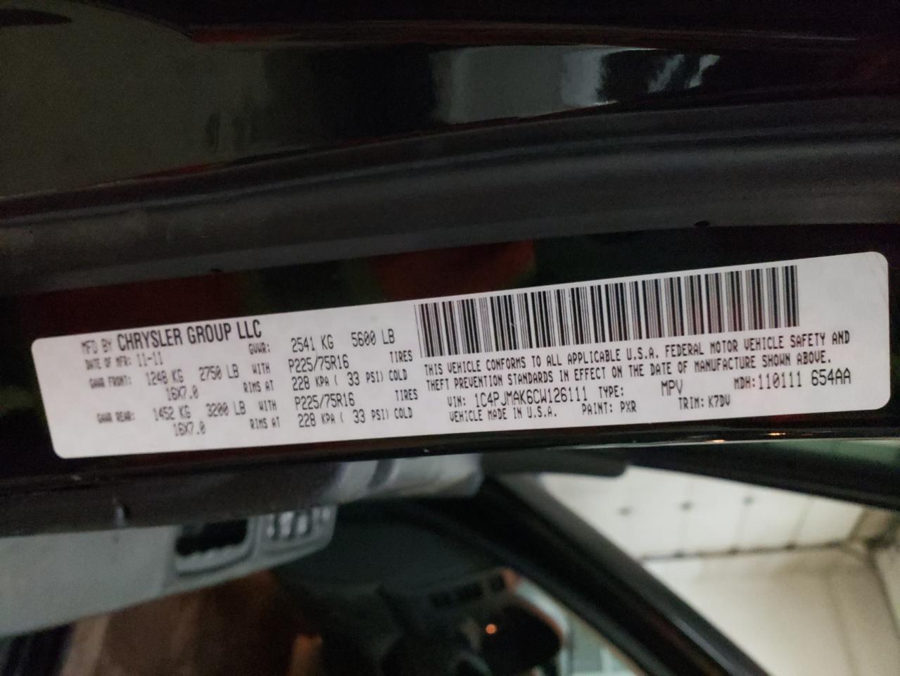 Photo 10 from auction – 2012 JEEP LIBERTY SP with VIN 1C4PJMAK6CW126111