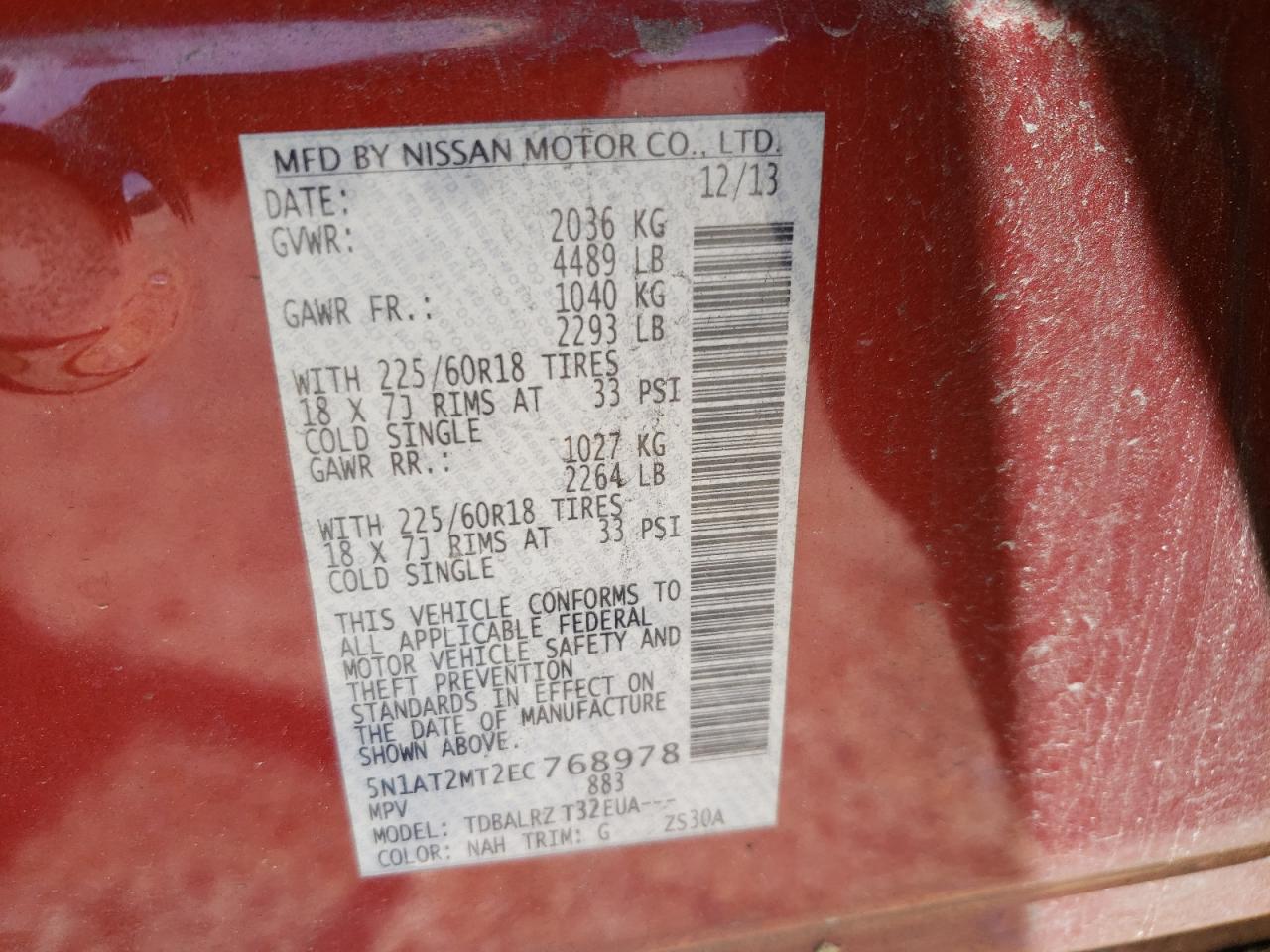 Photo 10 from auction – 2014 NISSAN ROGUE S with VIN 5N1AT2MT2EC768978