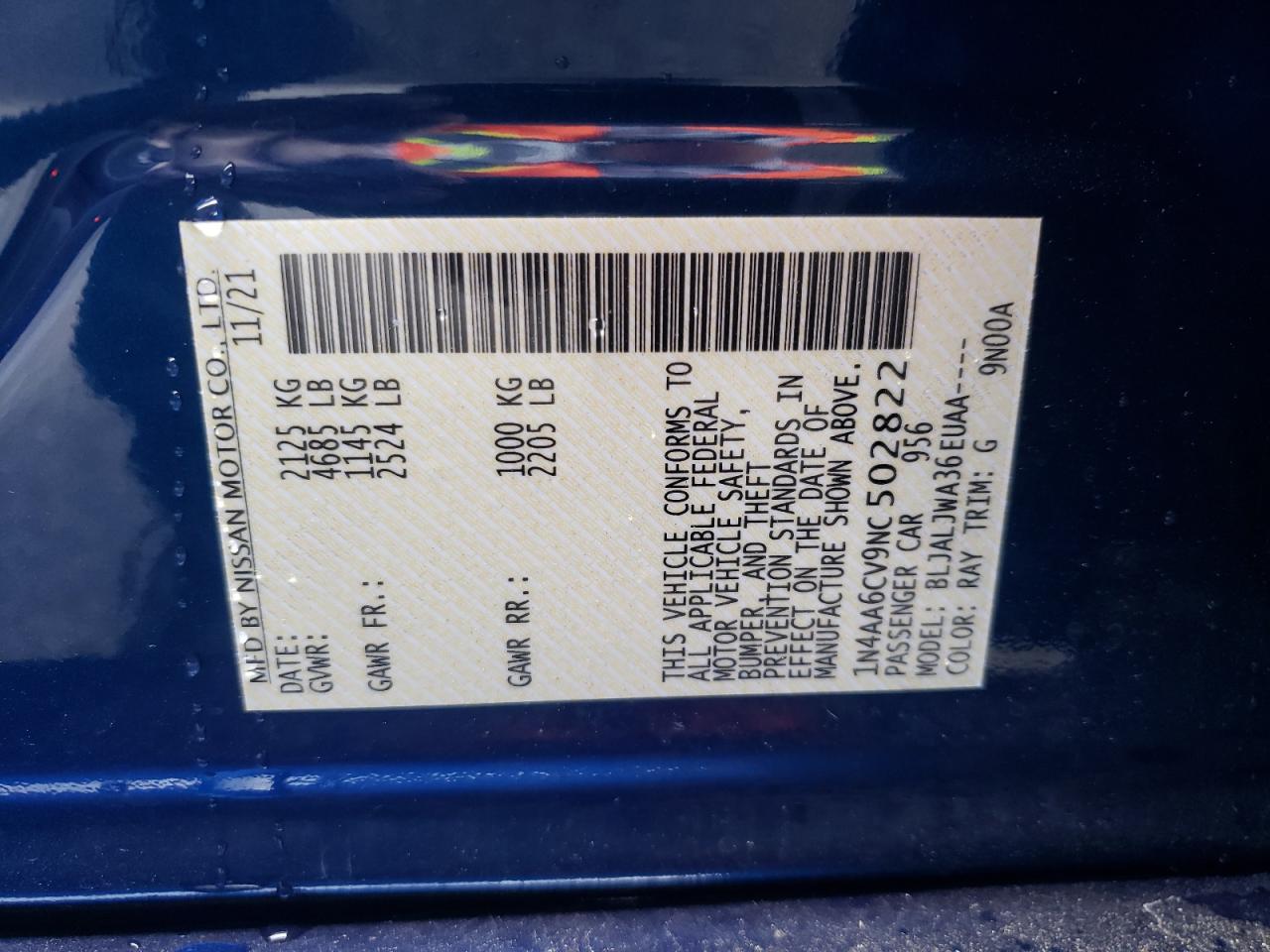 Photo 10 from auction – 2022 NISSAN MAXIMA with VIN 1N4AA6CV9NC502822