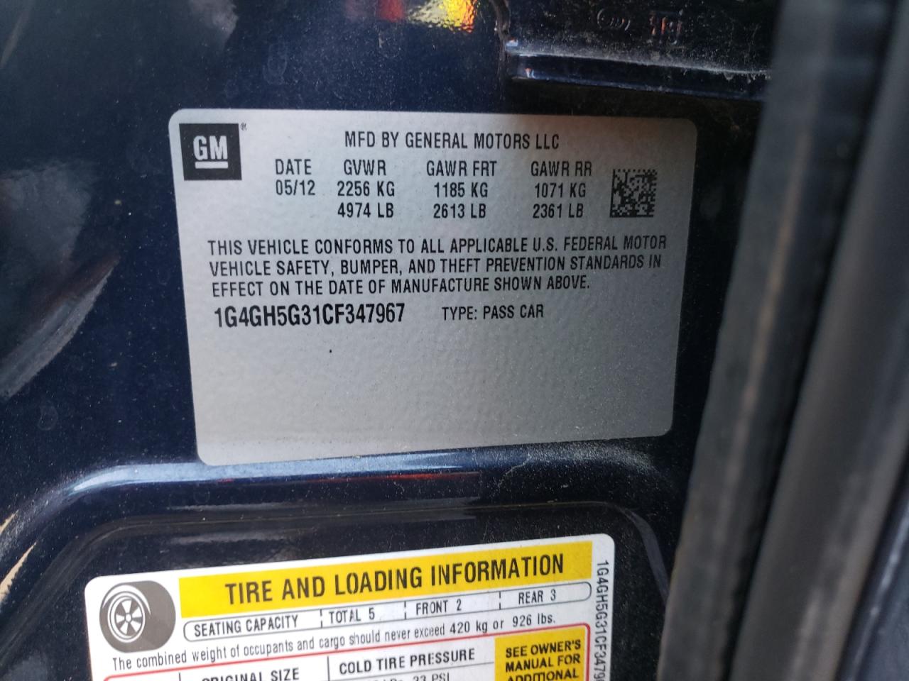 Photo 10 from auction – 2012 BUICK LACROSSE with VIN 1G4GH5G31CF347967