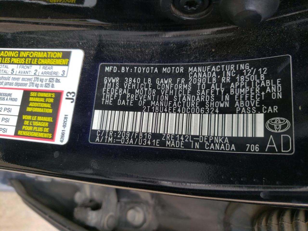 Photo 10 from auction – 2013 TOYOTA COROLLA BA with VIN 2T1BU4EE4DC006324