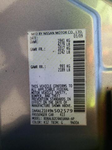 Photo 10 from auction – 2009 NISSAN ALTIMA with VIN 1N4AL21E49N502579