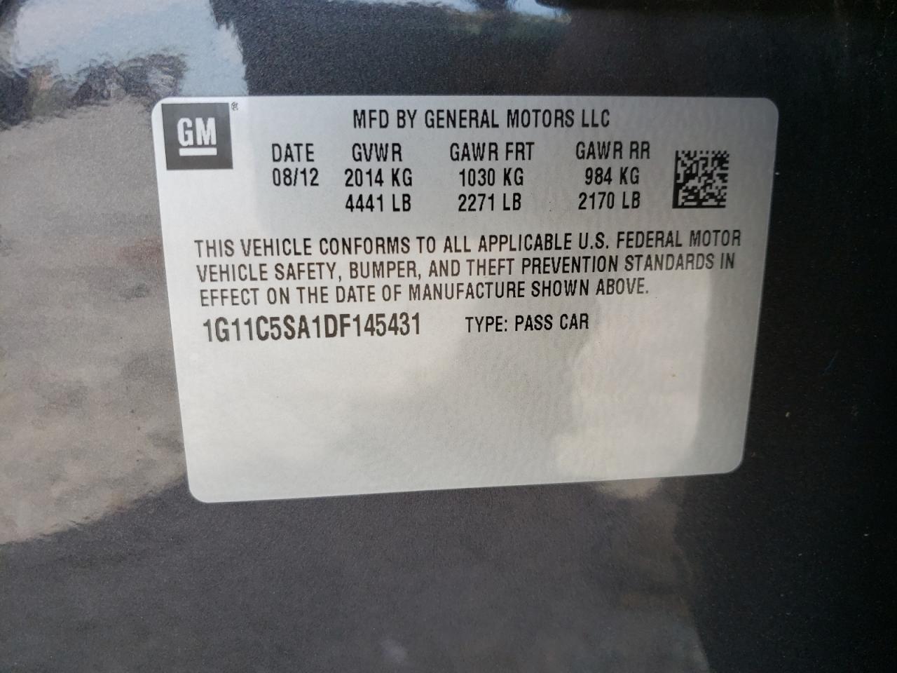 Photo 10 from auction – 2013 CHEVROLET MALIBU 1LT with VIN 1G11C5SA1DF145431