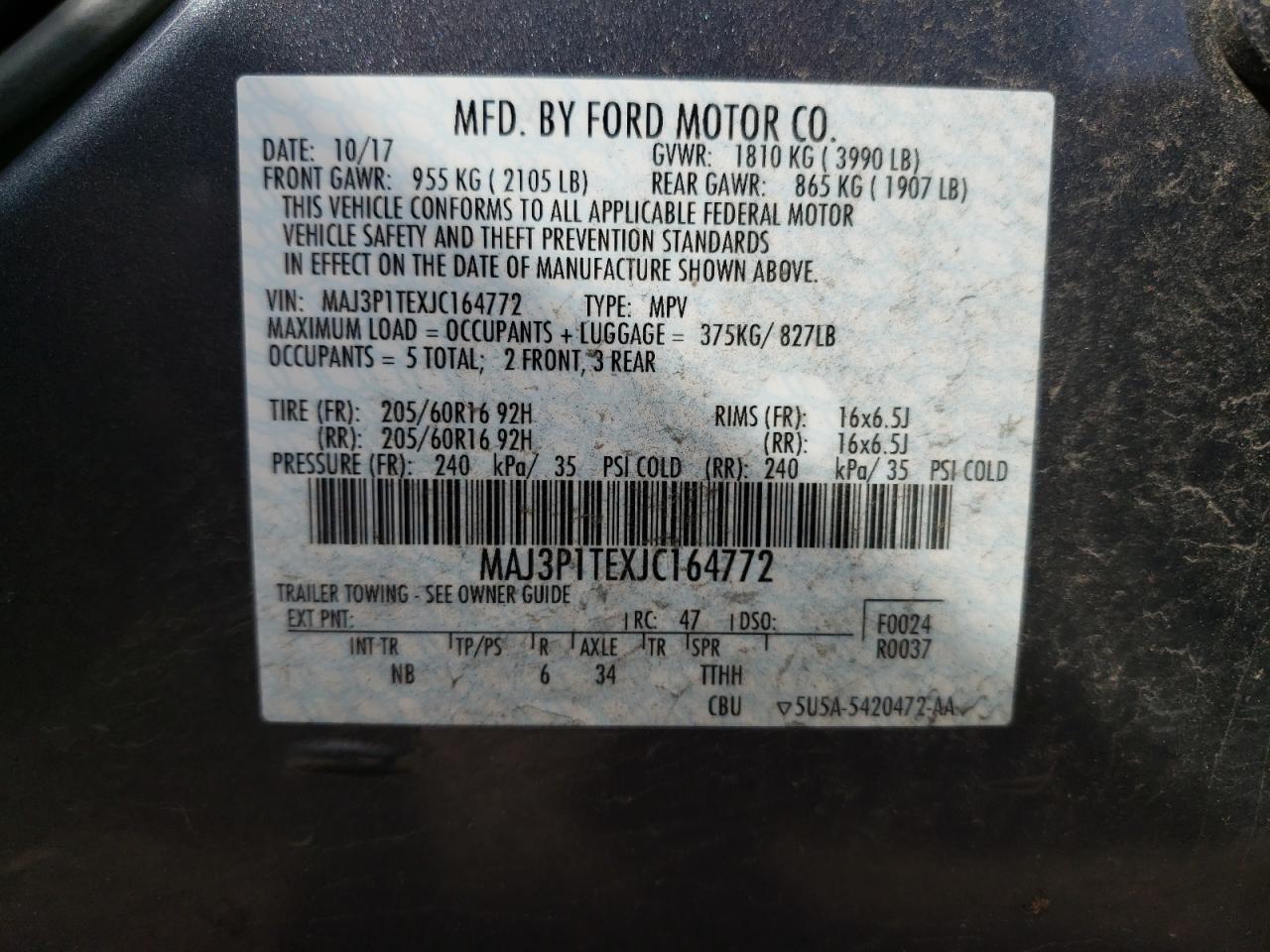 Photo 10 from auction – 2018 FORD ECOSPORT S with VIN MAJ3P1TEXJC164772