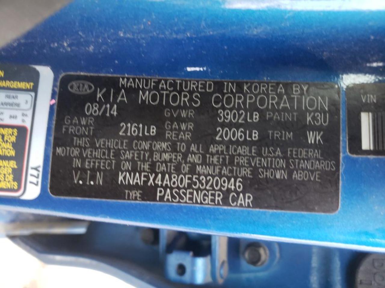 Photo 10 from auction – 2015 KIA FORTE EX with VIN KNAFX4A80F5320946