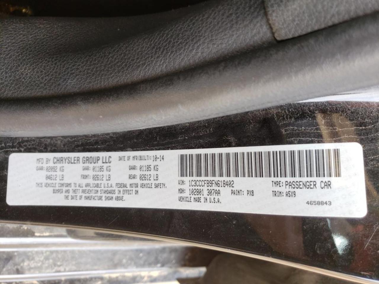 Photo 10 from auction – 2015 CHRYSLER 200 LX with VIN 1C3CCCFB9FN618402