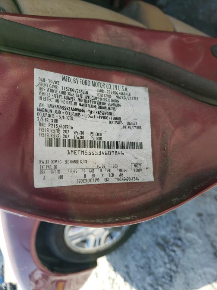 Photo 10 from auction – 2003 MERCURY SABLE LS P with VIN 1MEFM55S53A609846