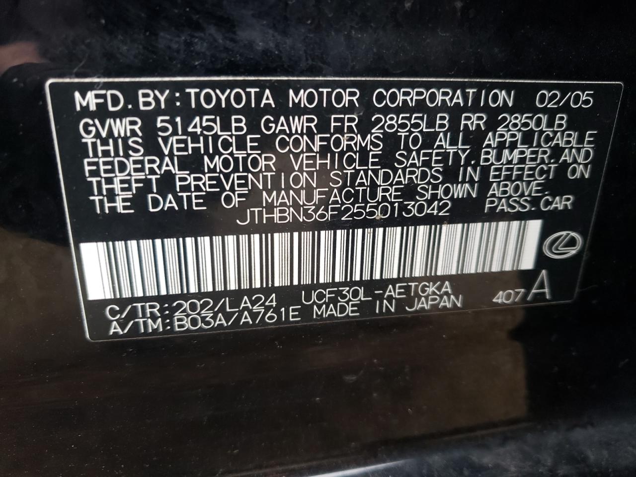 Photo 10 from auction – 2005 LEXUS LS 430 with VIN JTHBN36F255013042