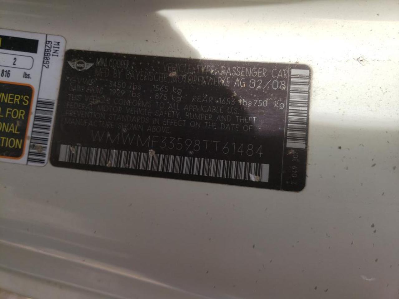 Photo 10 from auction – 2008 MINI COOPER with VIN WMWMF33598TT61484