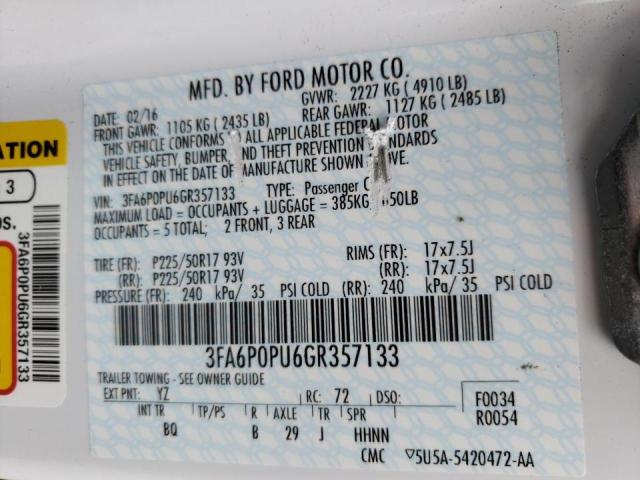 Photo 10 from auction – 2016 FORD FUSION SE with VIN 3FA6P0PU6GR357133