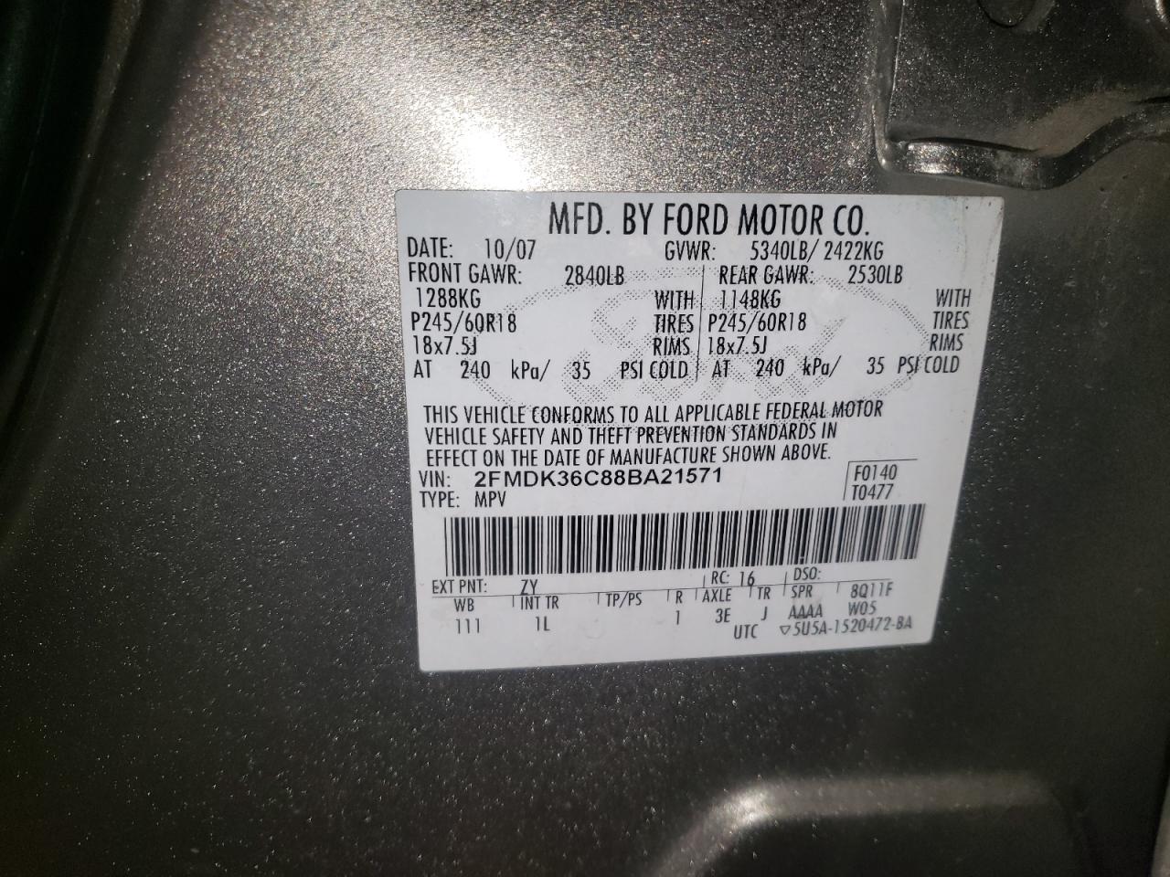Photo 10 from auction – 2008 FORD EDGE SE with VIN 2FMDK36C88BA21571