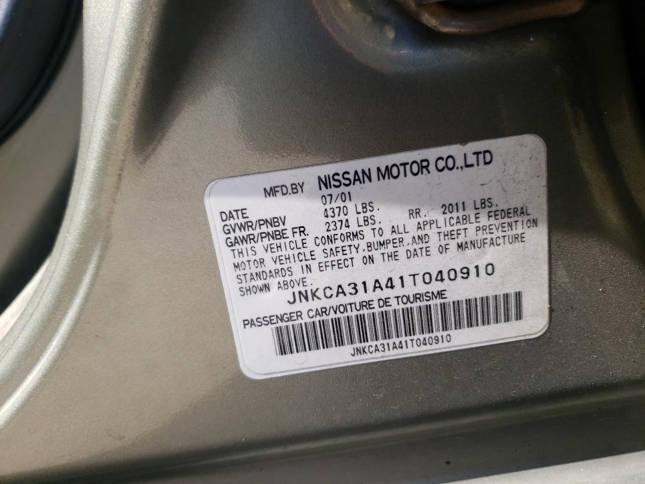 Photo 10 from auction – 2001 INFINITI I30 with VIN JNKCA31A41T040910