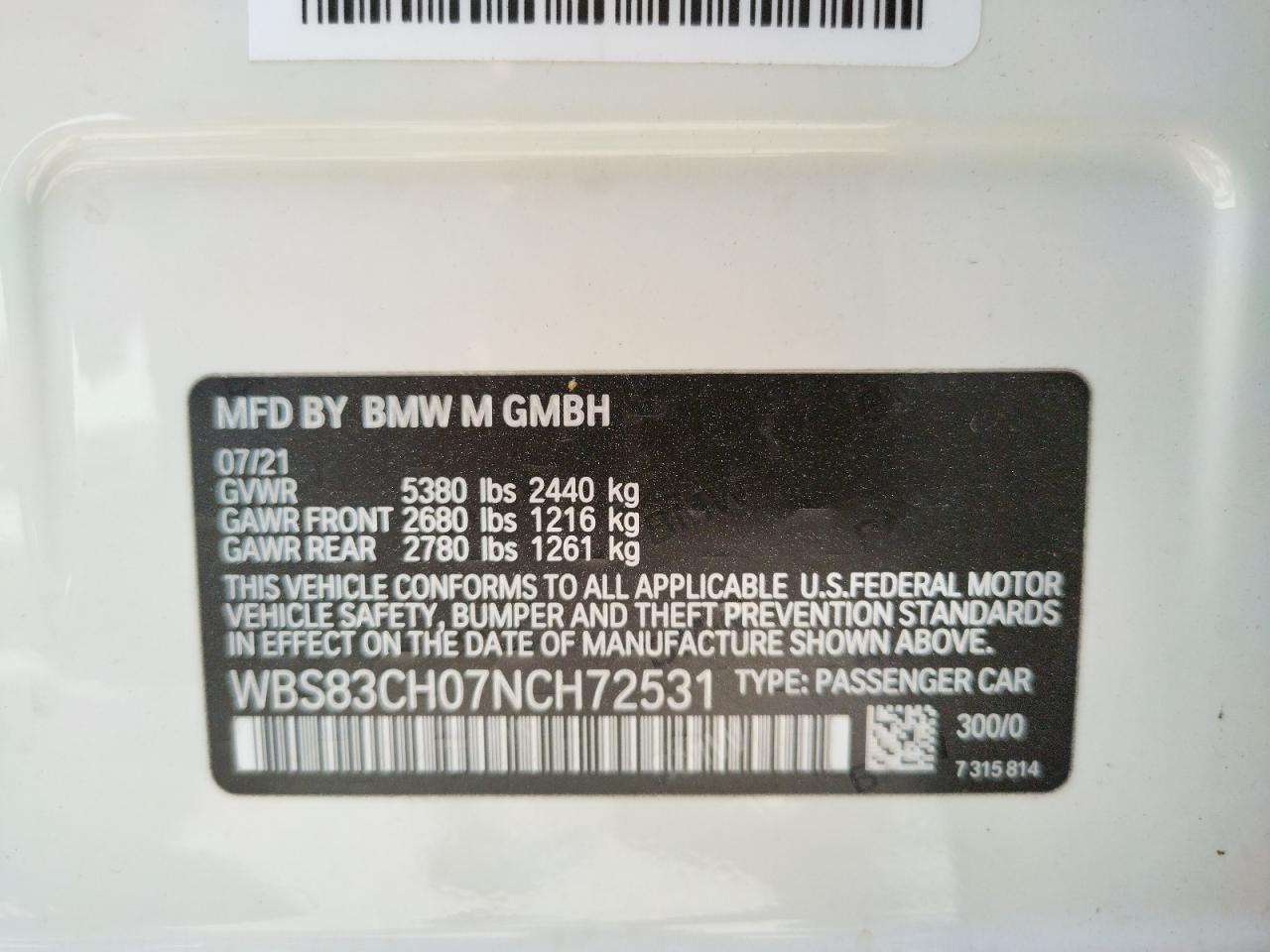 Photo 10 from auction – 2022 BMW M5 with VIN WBS83CH07NCH72531