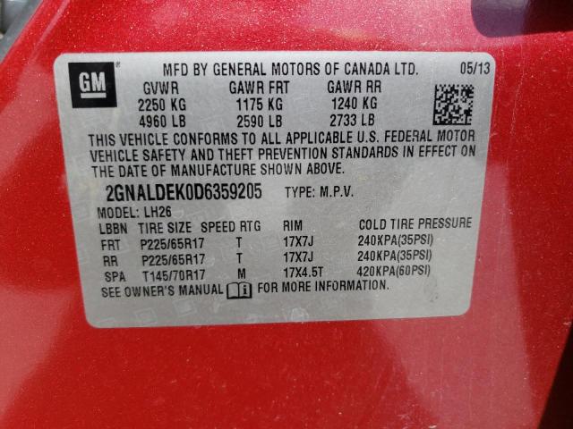 Photo 10 from auction – 2013 CHEVROLET EQUINOX LT with VIN 2GNALDEK0D6359205