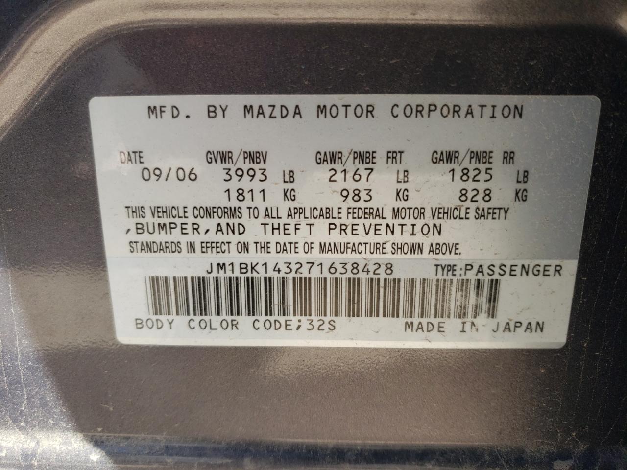 Photo 10 from auction – 2007 MAZDA 3 HATCHBAC with VIN JM1BK143271638428
