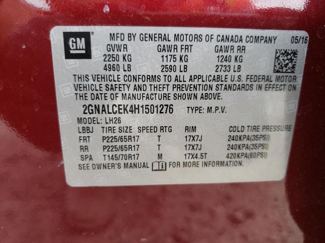 Photo 10 from auction – 2017 CHEVROLET EQUINOX LT with VIN 2GNALCEK4H1501276