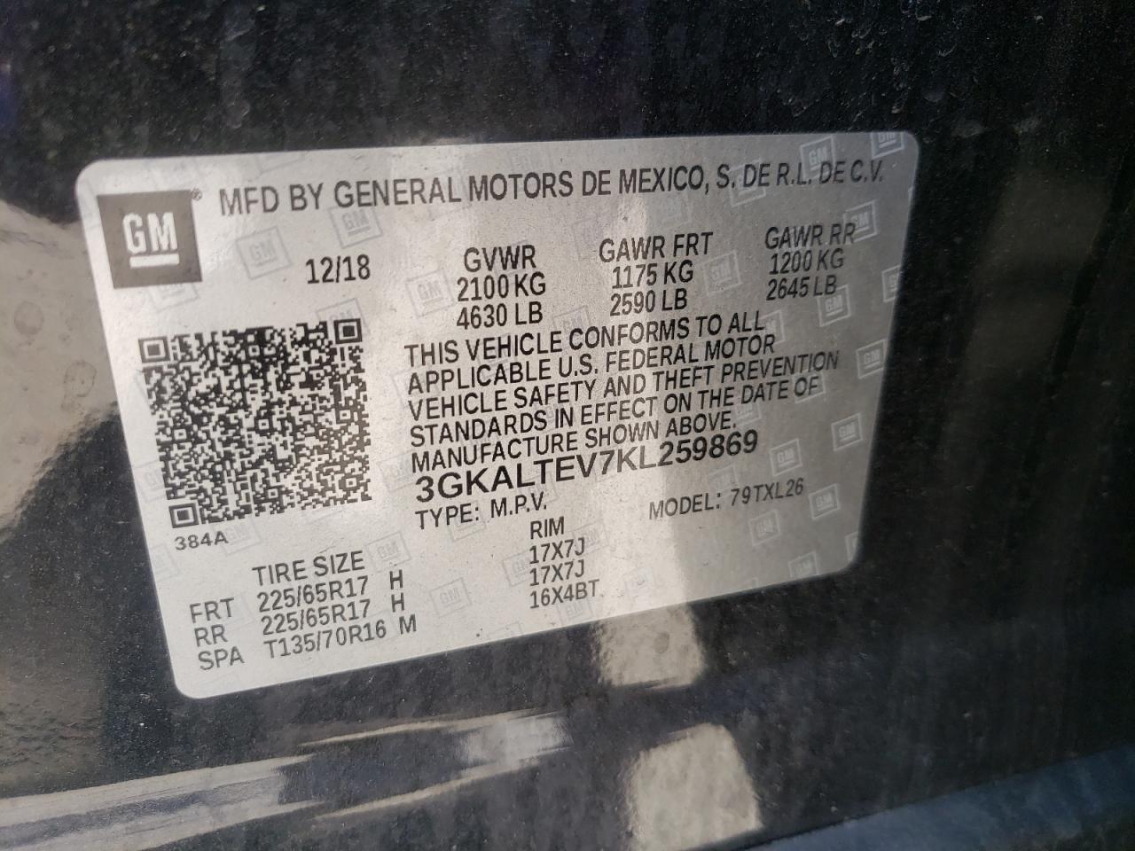 Photo 10 from auction – 2019 GMC TERRAIN SL with VIN 3GKALTEV7KL259869