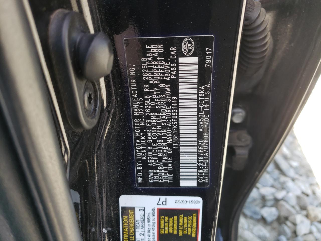 Photo 10 from auction – 2015 TOYOTA CAMRY LE with VIN 4T1BF1FK5FU931449
