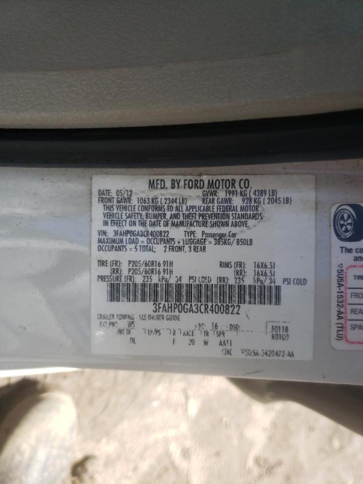Photo 10 from auction – 2012 FORD FUSION S with VIN 3FAHP0GA3CR400822